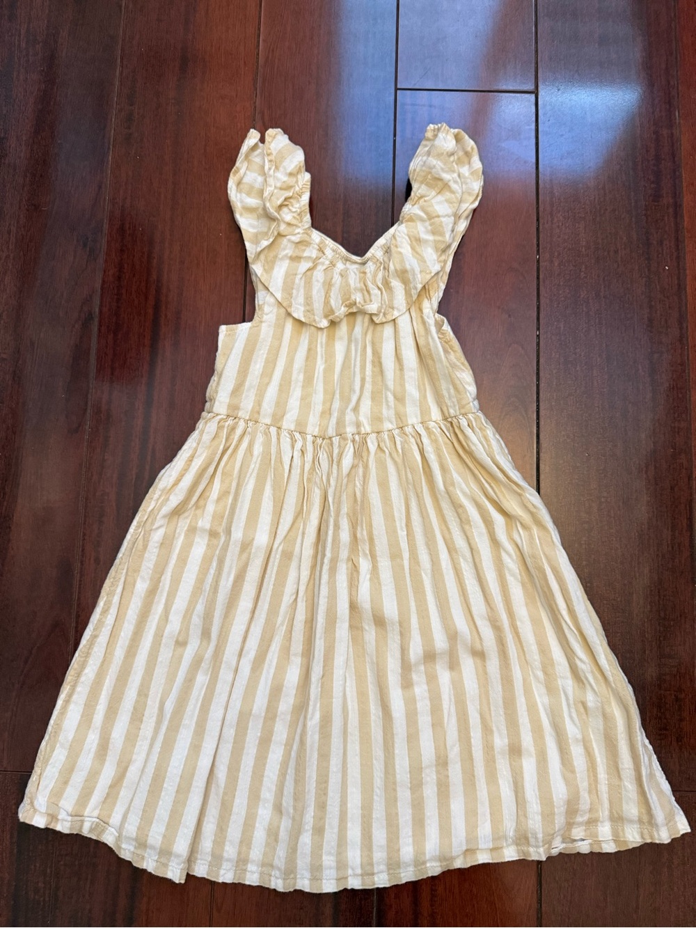 Old Navy Cream and White Striped Ruffle-Shoulder Sundress